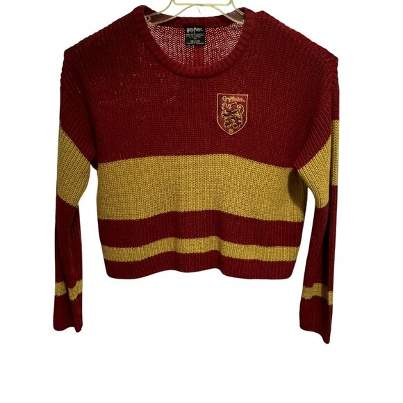Harry Potter GRYFF QUIDDITCH SWEATER Sz L Gryffindor Color Block Cranberry Gold - Picture 1 of 4